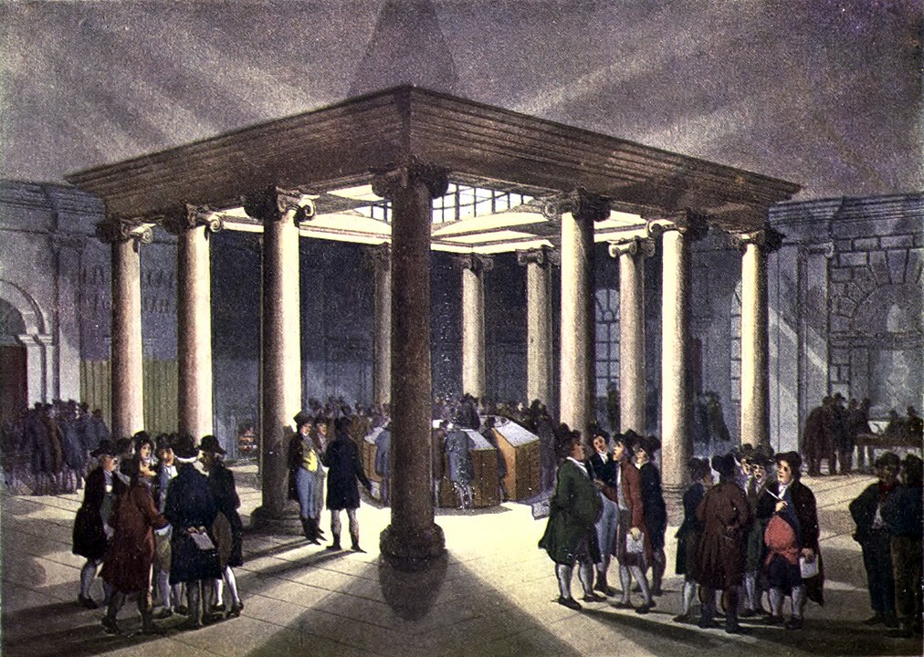 A Londoni Szén Árutőzsde belső tere, 1808 körül