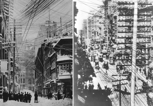 Manhattan, telefonkábelek, 1880-as évek vége felé. Forrás: gothamist.com