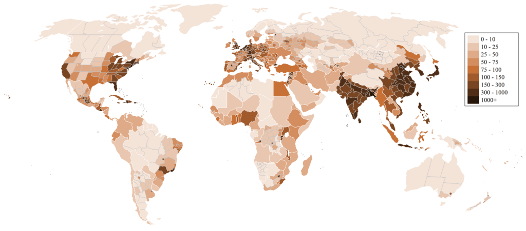 A Föld népességének legnagyobb része viszonylag kis területeken összpontosul