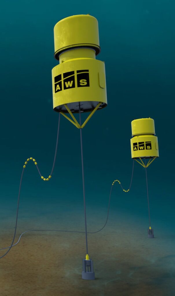 Hullámerőmű - Archimédesz hintája a tengerfenékhez rögzítve termel majd áramot. Kép: awsocean.com