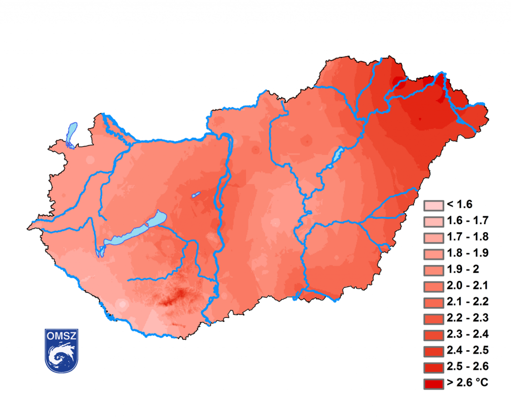 Így változott a nyári átlaghőmérséklet Magyarországon 1981 és 2015 között. Kép forrása: magyarmezogazdasag.hu
