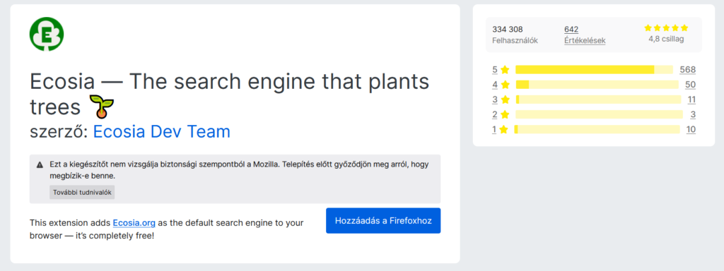 Ecosia kereső Firefoxban