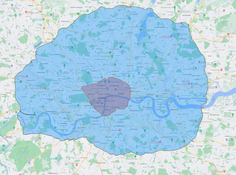 London fizetős zónái: Dugódíj, ULEZ és LEZ. Képek forrása: tfl.gov.uk