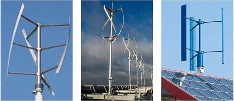 Kép: különböző típusú vertikális szélerőművek.