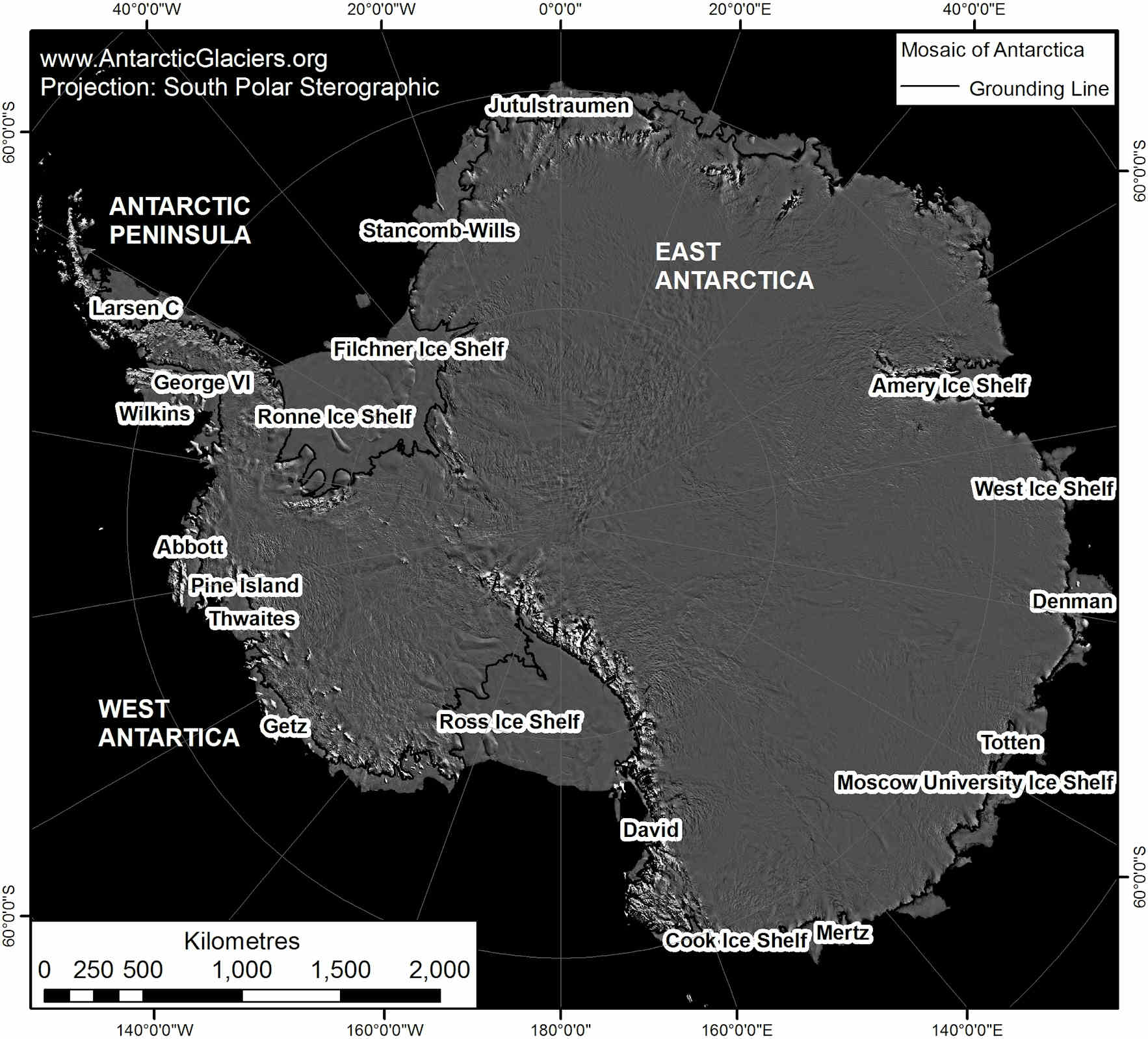 Kép: A legfontosabb shelfek az Antarktisz körül.