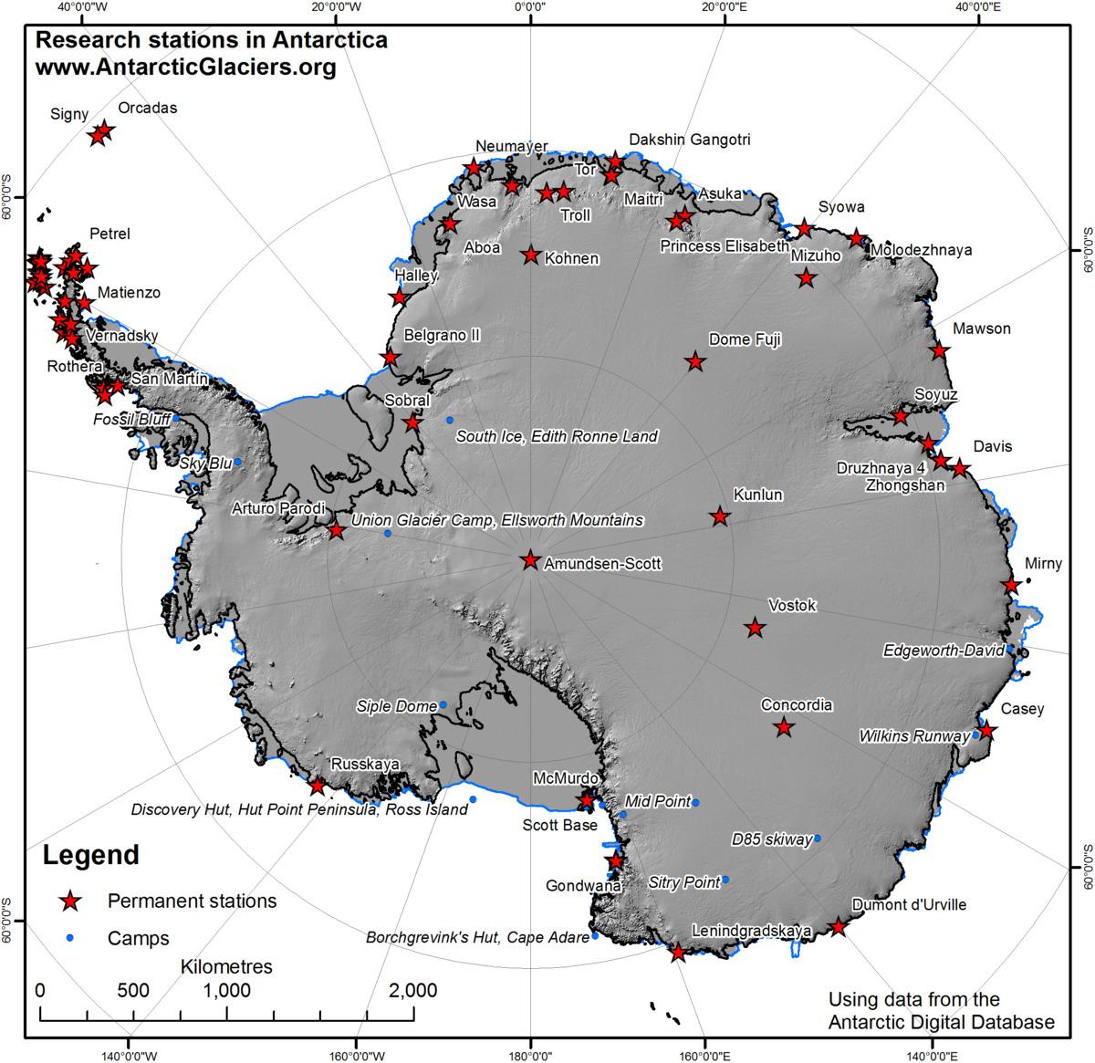 Kép: meglehetősen sok kutatóállomás működik az Antarktiszon