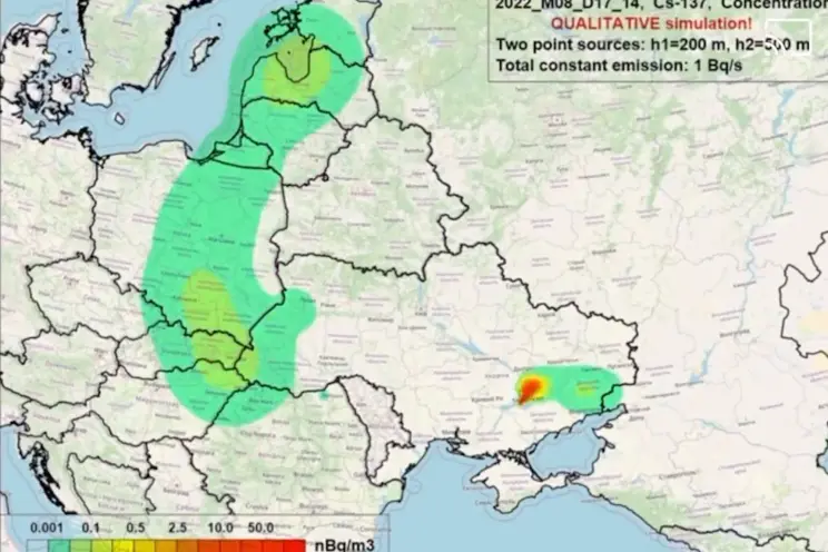 Kép: egy potenciális robbanás következtében – széljárástól függően – Kelet-Ukrajna és Közép-Európa egyaránt súlyosan szennyeződneKép: egy potenciális robbanás következtében – széljárástól függően – Kelet-Ukrajna és Közép-Európa egyaránt súlyosan szennyeződne